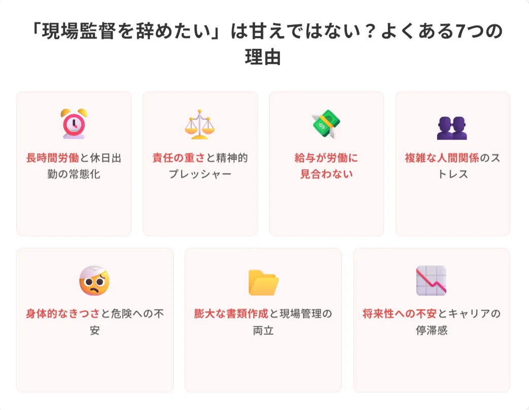 「現場監督を辞めたい」は甘えではない？よくある7つの理由