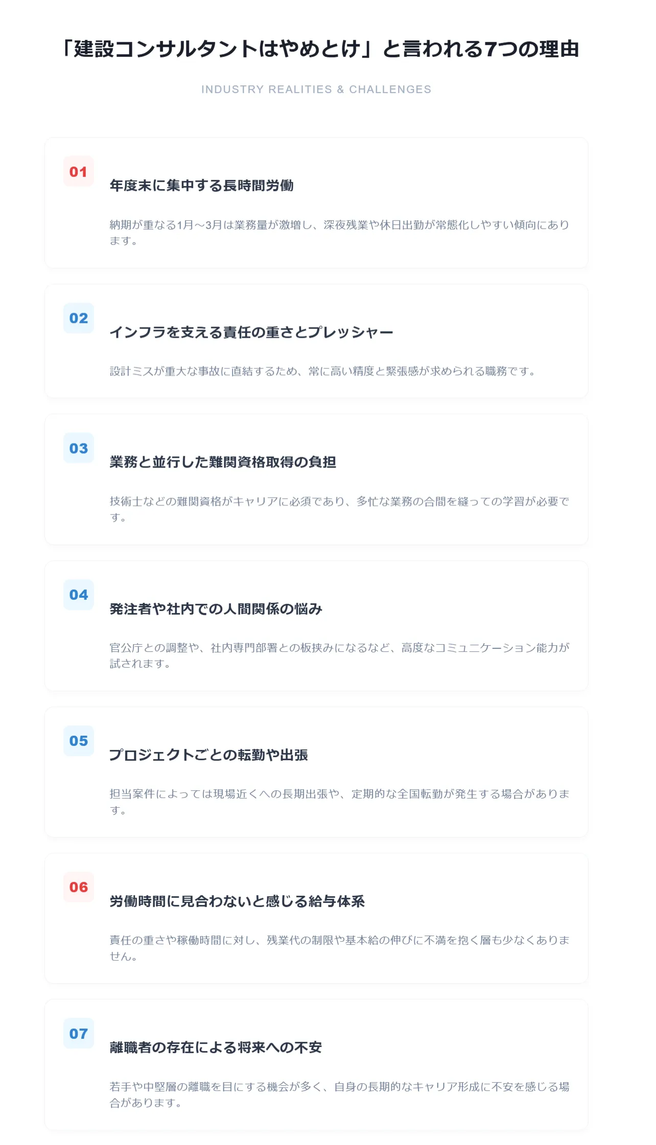 なぜ「建設コンサルタントはやめとけ」と言われるのか?主な7つの理由