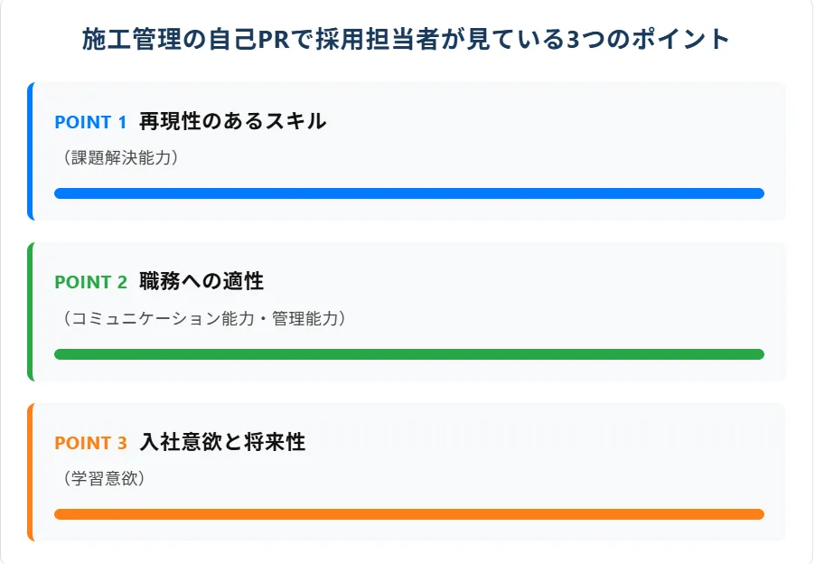 施工管理の自己PRで採用担当者が見ている3つのポイント